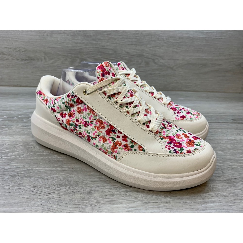 Ryka Astrid Lace Up Floral Sneakers Cream Pink Multi Women's 10 W Low Top Shoes